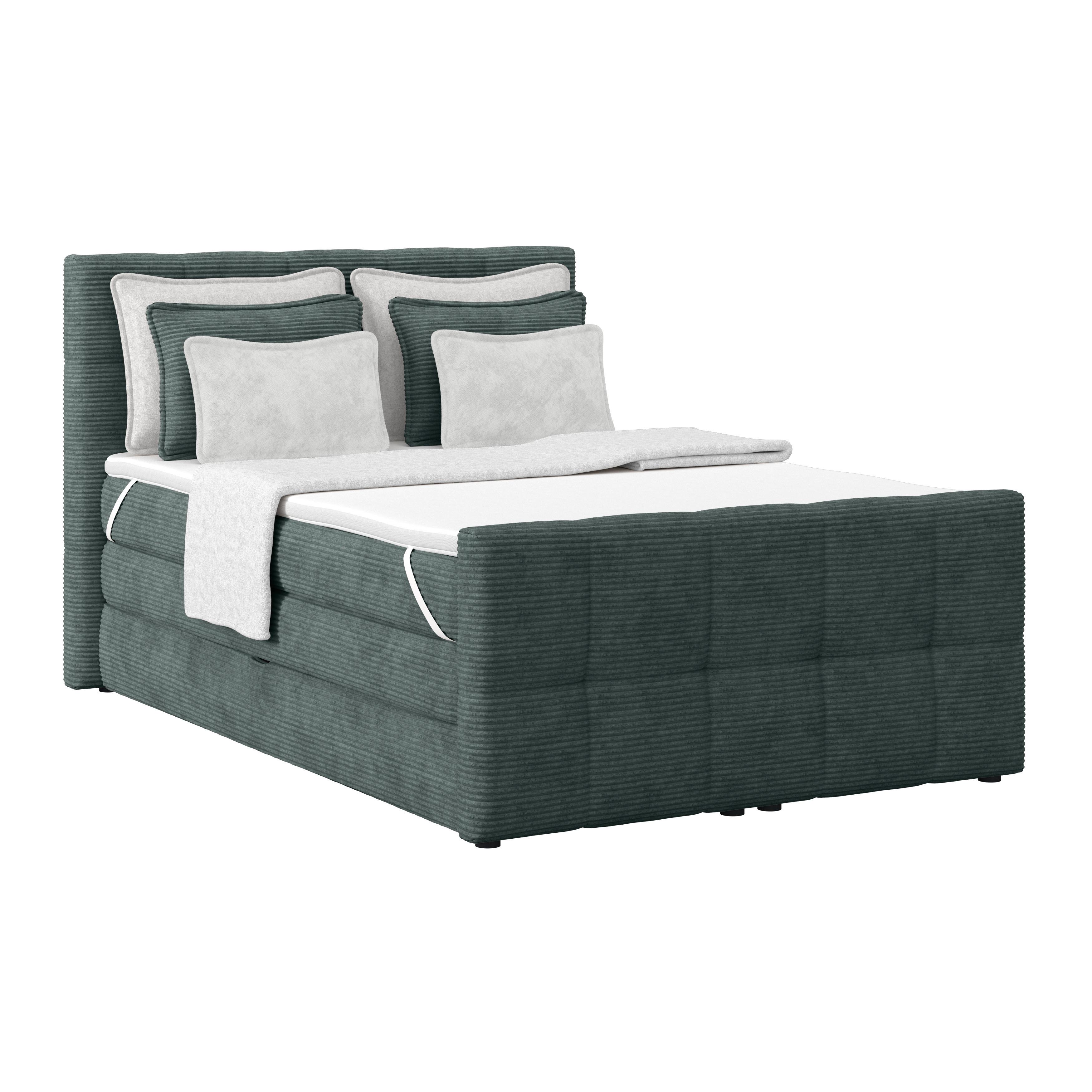 Boxspringbett Mit Topper 140x200 Medino - Blaugrau, KONVENTIONELL, Holz/Holzwerkstoff (140/200cm)