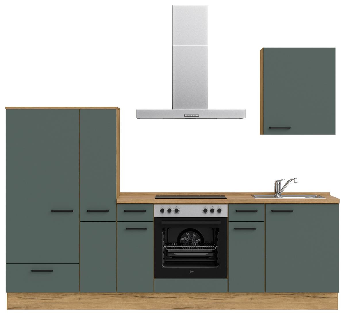Küchenleerblock Easytouch Low-Line, L3 Links - Dunkelgrün/Eichefarben, MODERN, Holzwerkstoff (270cm) - Nobilia