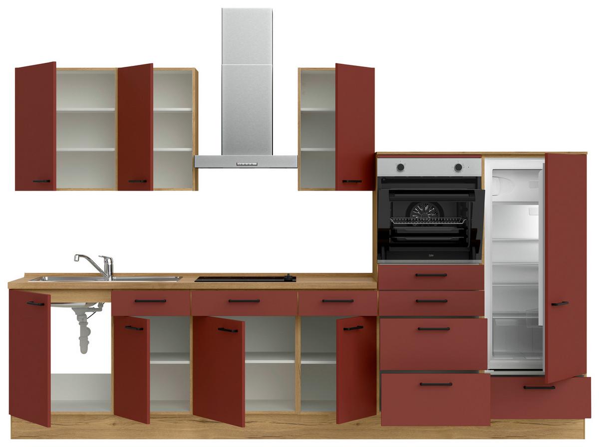 Küchenleerblock Easytouch Low-Line, L8 Rechts - Eichefarben/Rot, MODERN, Holzwerkstoff (330cm) - Nobilia