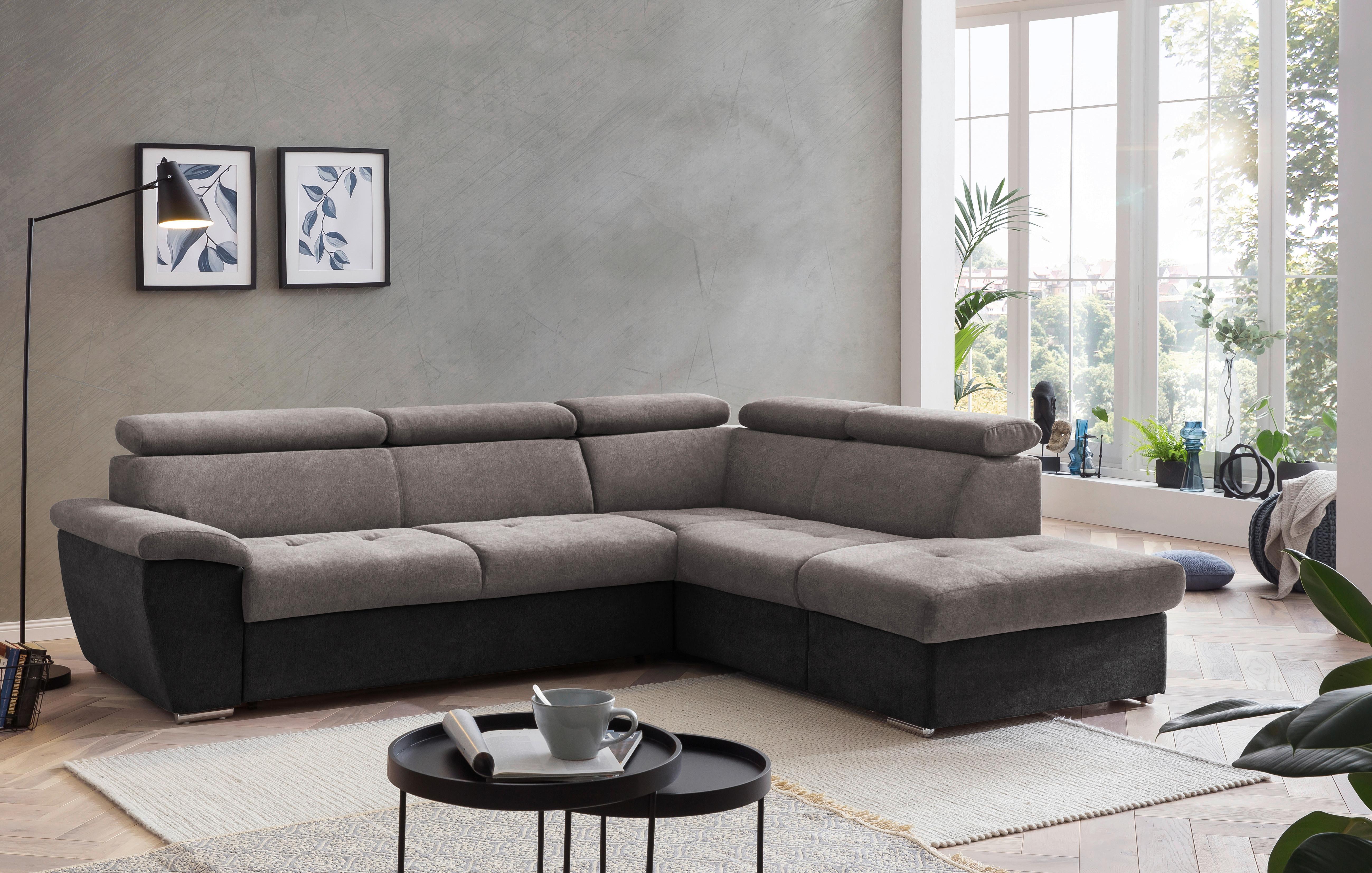 Ecksofa Mit Schlaffunktion Antero Und Bettkasten Grau - Chromfarben/Schwarz, Design, Textil (262/216cm) - Livetastic
