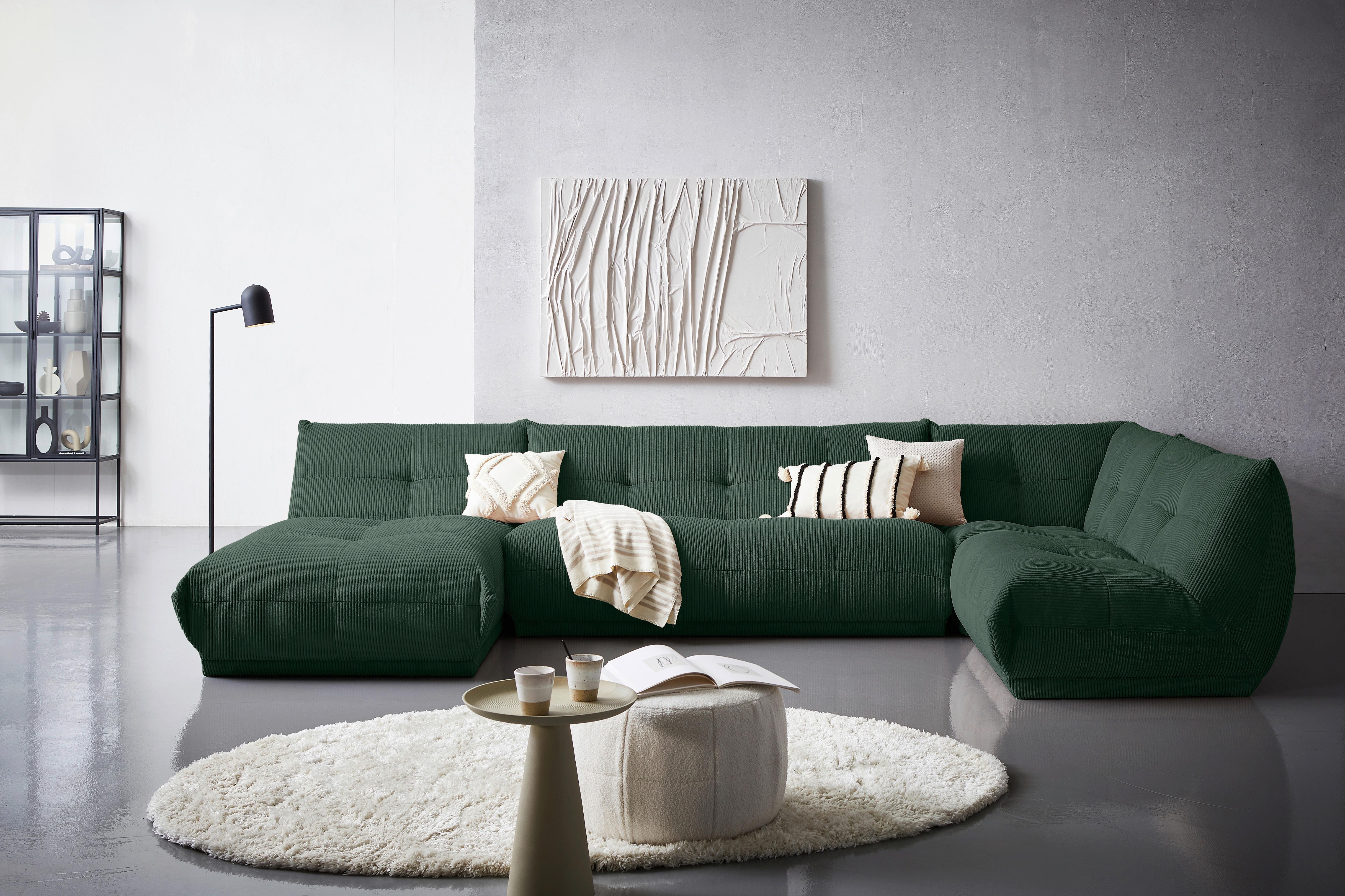 Wohnlandschaft Giselle Dunkelgrün U: 185x390x210 Cm - Dunkelgrün, Trend, Textil (185/390/210cm) - Livetastic