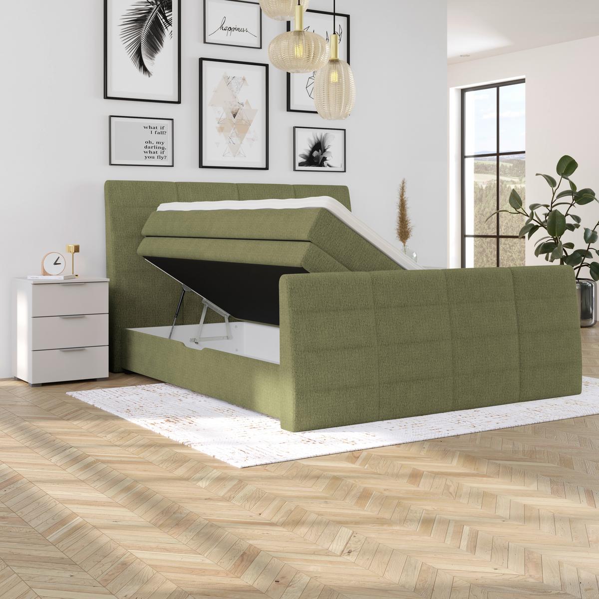 Boxspringbett Libra - Schwarz/Grün, KONVENTIONELL, Textil (160/200cm)