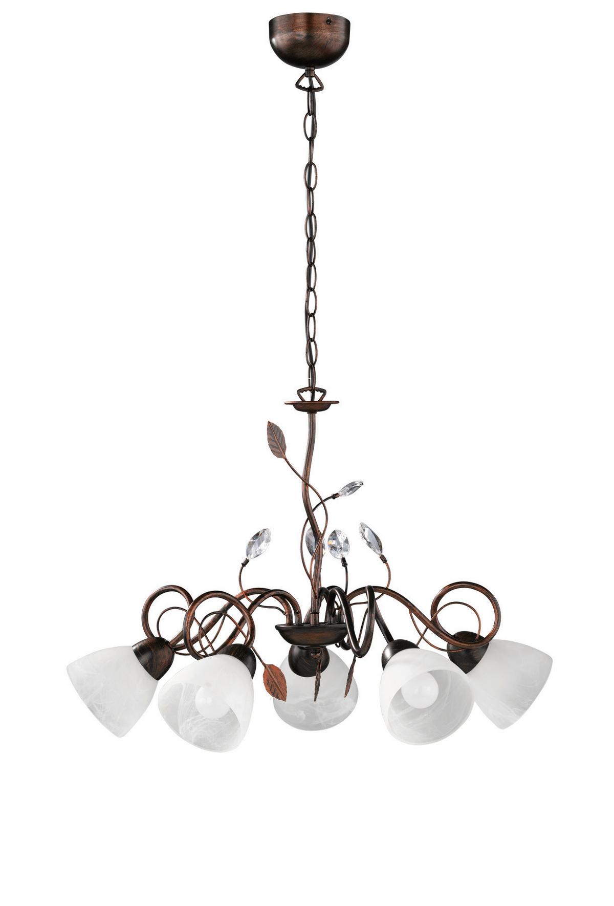 Hängeleuchte Traditio H: 150 cm 5-Flammig Metall/ Glas - Rostfarben/Braun, KONVENTIONELL, Glas/Metall (70/150cm) - Trio Leuchten