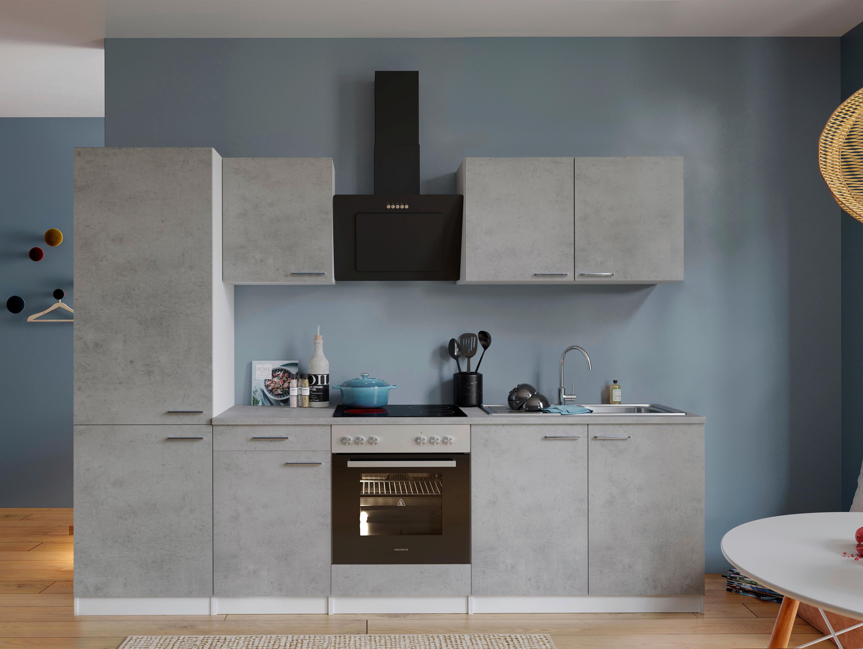 Küchenblock Malia B: 270 cm Grau, mit Geräte - Weiß/Grau, Basics, Holzwerkstoff (270cm) - Respekta