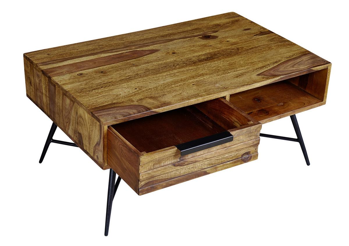 Couchtisch Holz Mit Schublade + Fach Nishan, Sheesham - Sheeshamfarben/Schwarz, Design, Holz/Metall (87/41/55cm) - MID.YOU