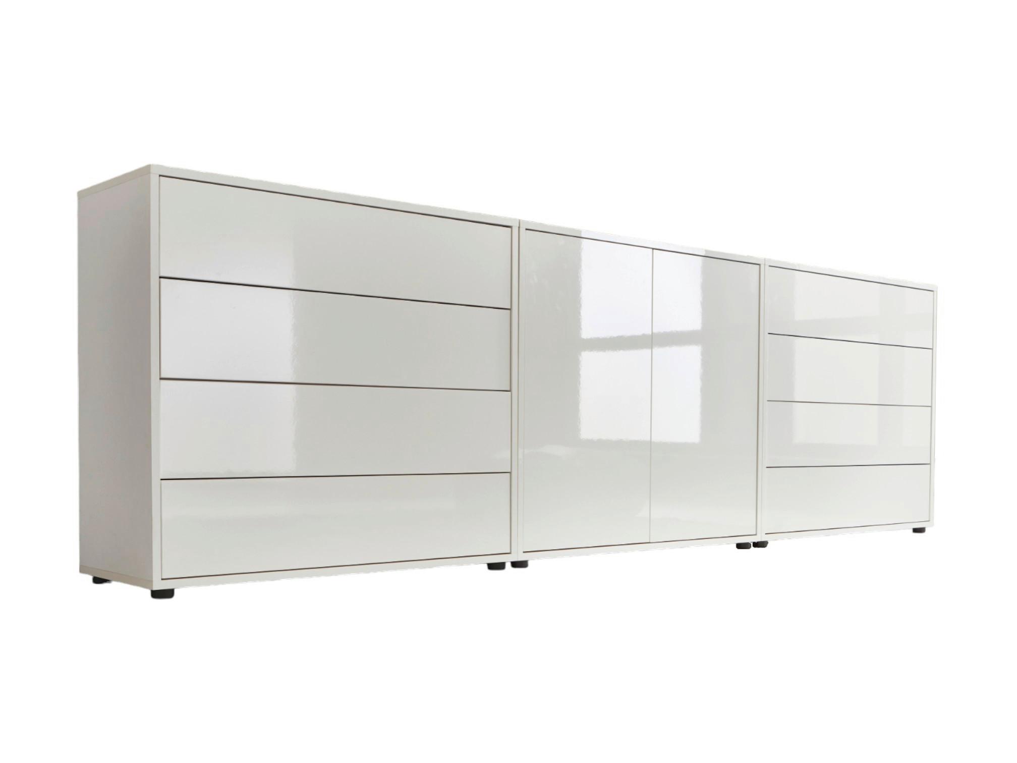 Sideboard Mailand 4 B: 237 cm Weiß - Weiß Hochglanz/Schwarz, MODERN, Holzwerkstoff (237/73/33cm) - MID.YOU