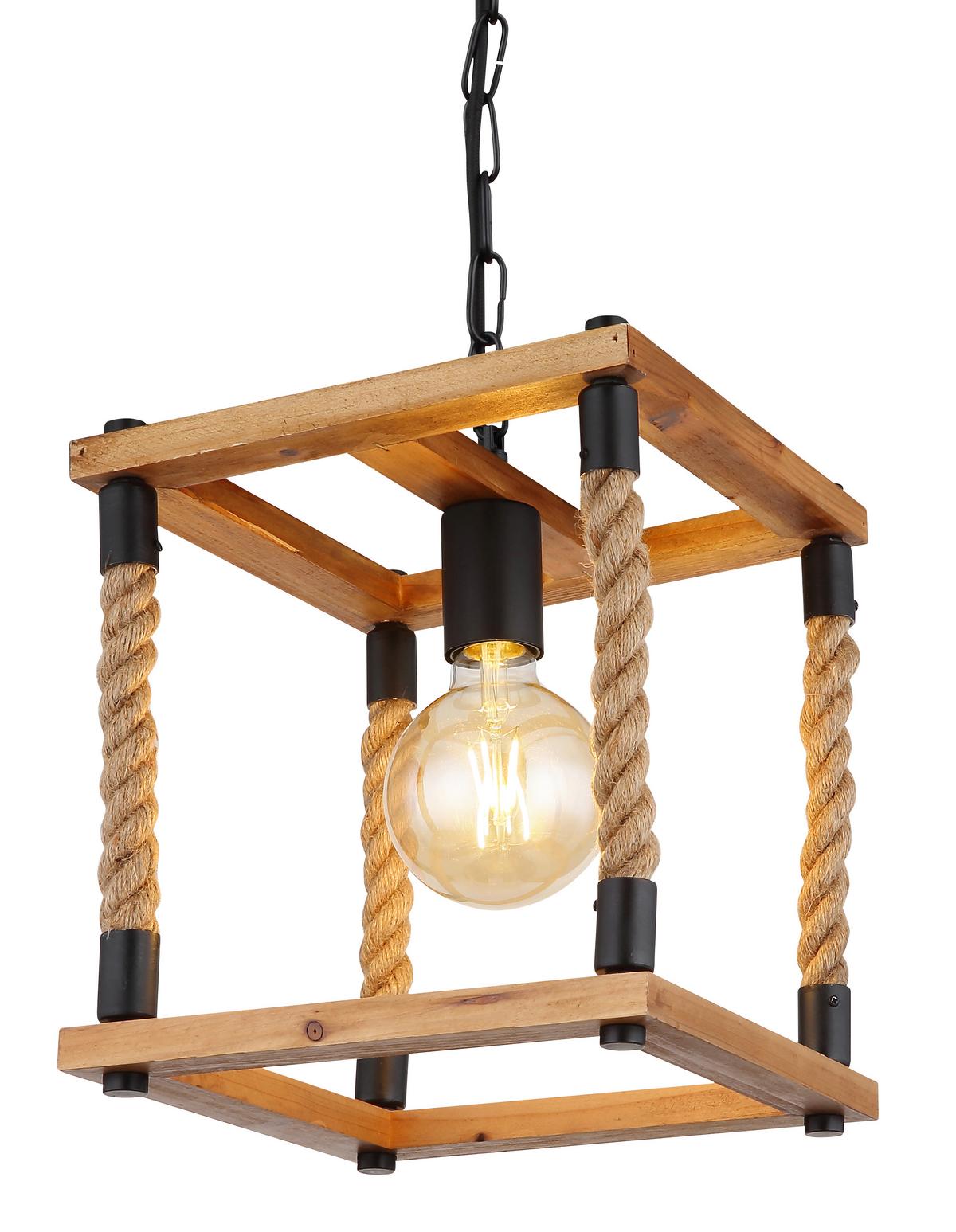 Hängeleuchte 15691h - Schwarz/Braun, Natur, Naturmaterialien/Holz (25/25/120cm) - Globo
