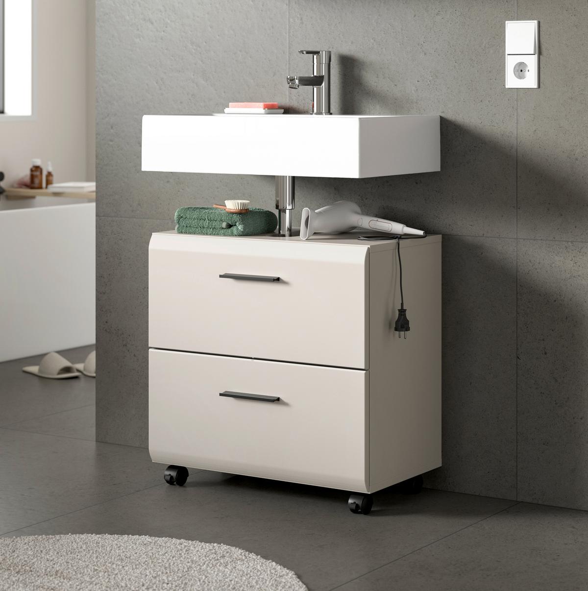 WASCHBECKENUNTERSCHRANK Ice Kaschmir B: 60cm - Kaschmir/Schwarz, Trend, Holzwerkstoff (60/58/30cm) - MID.YOU