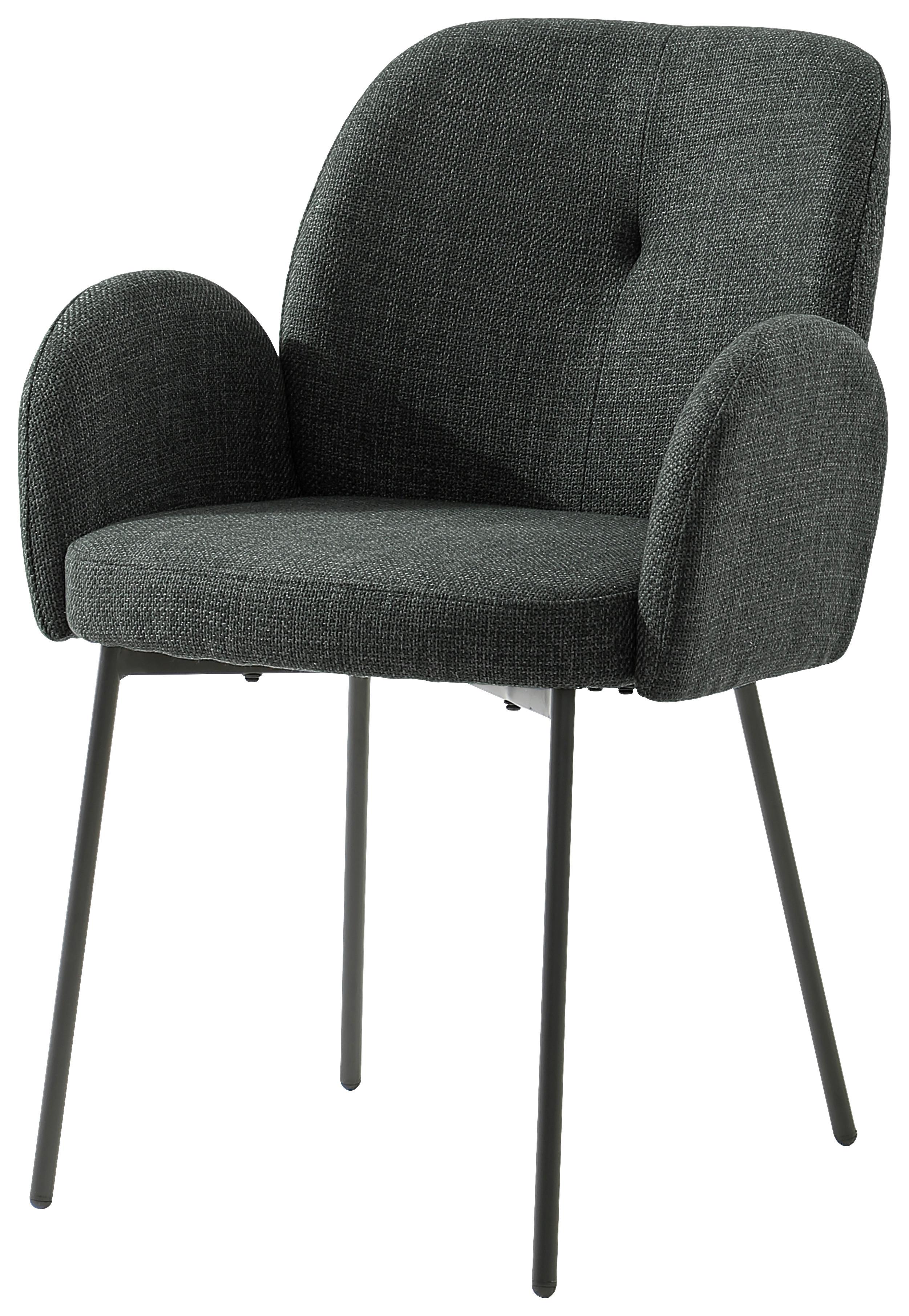Armlehnstuhl Pauline Leinenoptik Grau, B: 62 cm - Schwarz/Grau, KONVENTIONELL, Holz/Textil (62/85/64cm) - MID.YOU