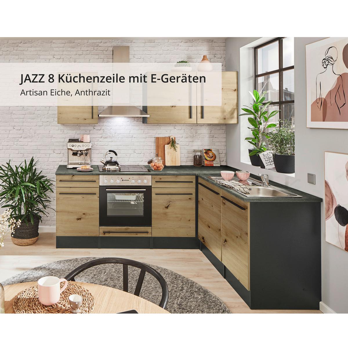 Eckküche Jazz Mit Geräten 220x175 Cm Anthrazit/eiche - Anthrazit/Eiche Artisan, LIFESTYLE, Holzwerkstoff (220/175cm) - MID.YOU