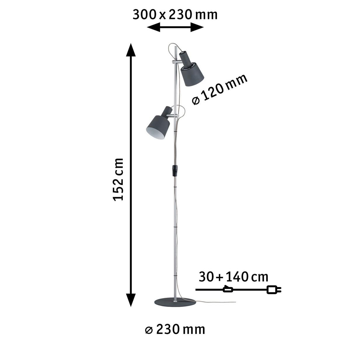 Stehlampe Haldar dimmbar Chromfarben/Dunkelgrau - Chromfarben/Dunkelgrau, Design, Metall (30/152cm) - Paulmann