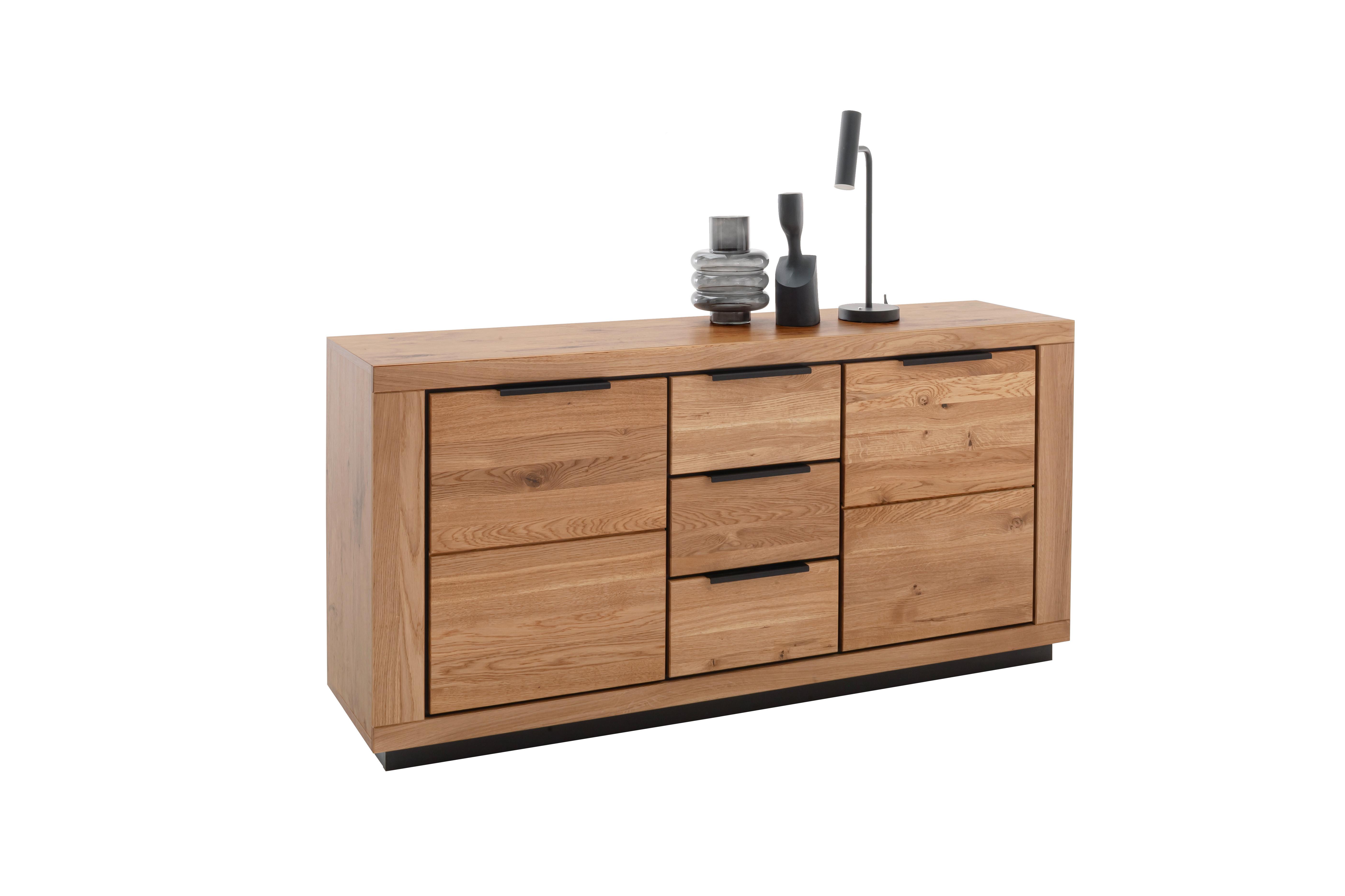 Sideboard Greno T02 Wildeiche 2 Türen 3 Laden - Wildeiche/Schwarz, ROMANTIK / LANDHAUS, Holz/Holzwerkstoff (163/80/40cm)