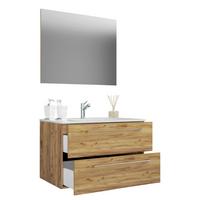 Badezimmer Badinos 3-Teilig Honigeiche B: 80 cm - Honigeiche/Weiß, MODERN, Keramik/Holzwerkstoff (80cm) - MID.YOU