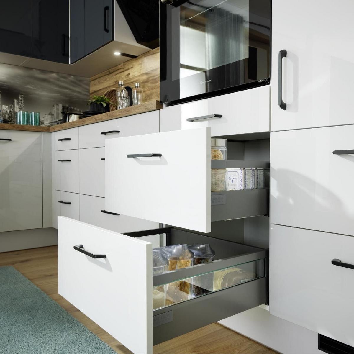 Eckküche Ip4050 ohne Geräte 185 X320 cm Space Grau/Eiche - Hellgrau, Basics (185/320cm) - Impuls