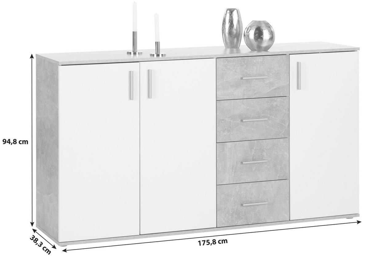 Komód Ina 176/95 Cm - világosszürke/fehér, Modern, faalapú anyag (175,8/94,8/38,3cm)