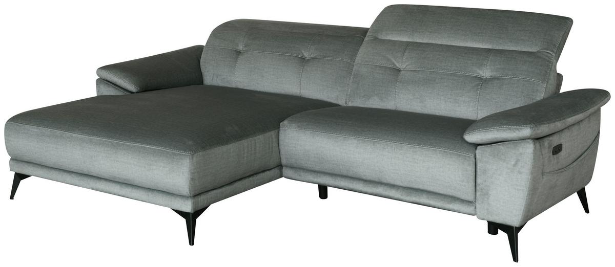 Ecksofa + Relaxfunktion Bonn Grau Leinenoptik 170x262 cm - Schwarz/Grau, MODERN, Holz/Textil (170/79/262cm)