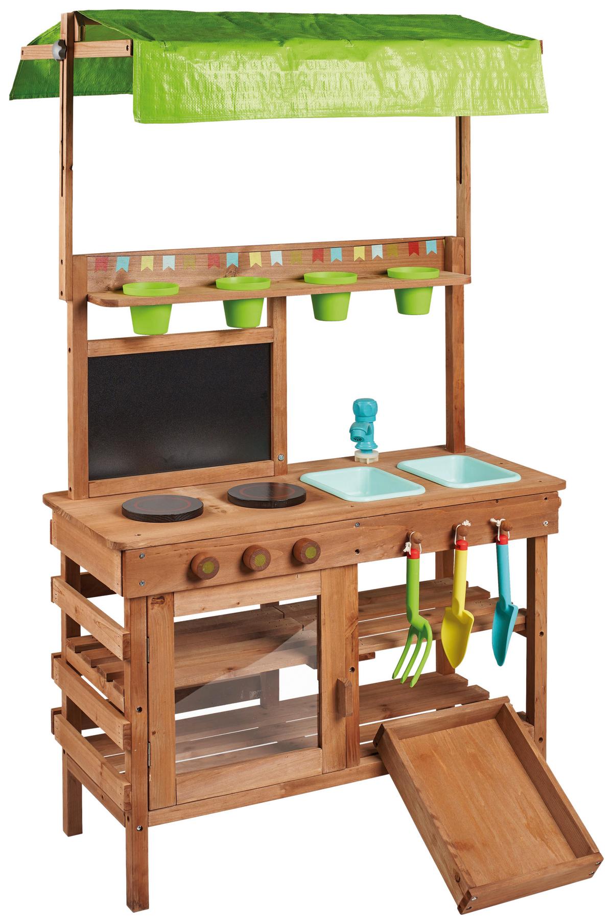 Matschküche Multicolor B: 50cm - Blau/Braun, Basics, Holz (74/50/131cm) - Ondega