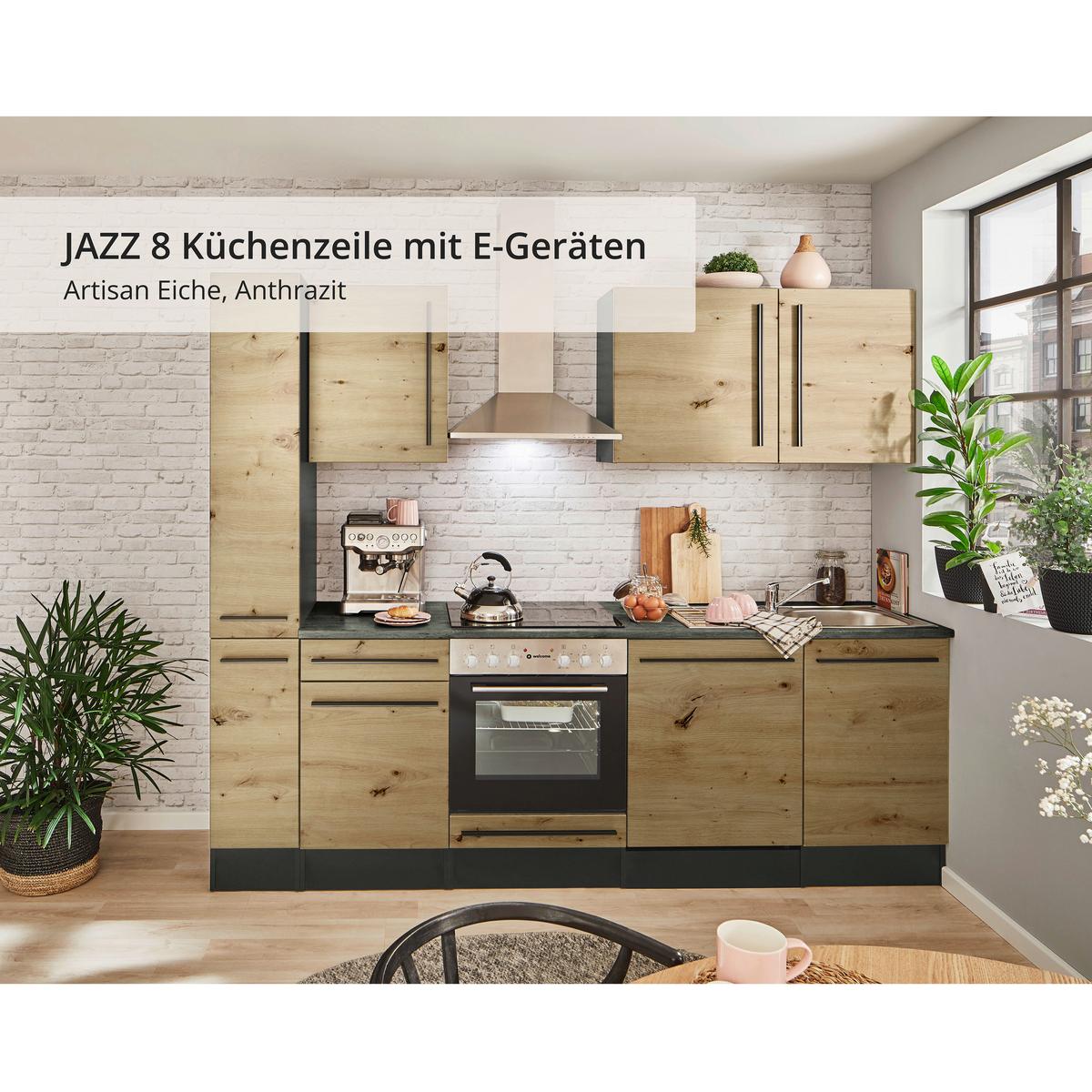 Küchenzeile Jazz 8 Mit Geräten 250 Cm Anthrazit/eiche Dekor - Anthrazit/Eiche Artisan, LIFESTYLE, Holzwerkstoff (250cm) - MID.YOU
