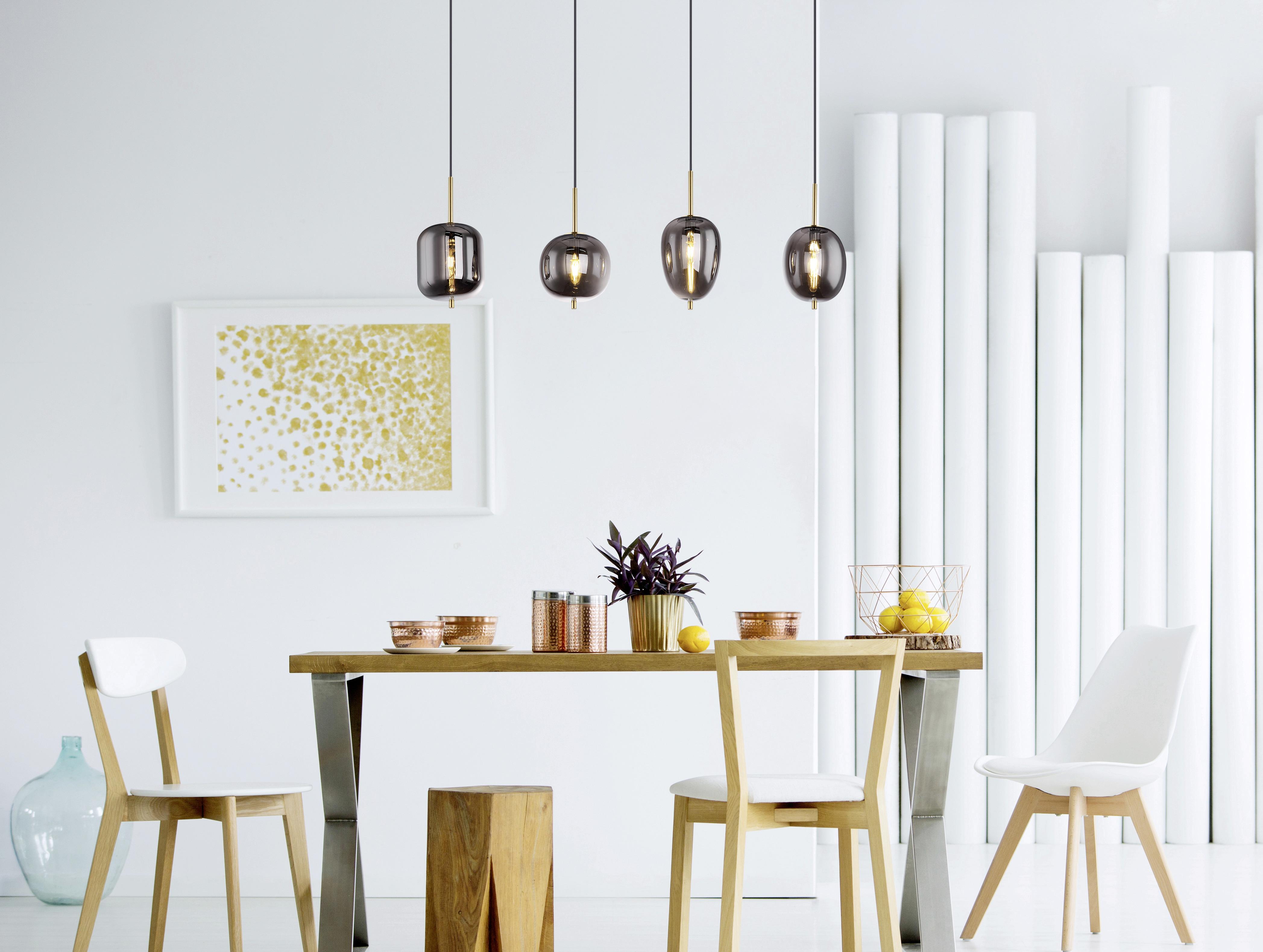 Hängeleuchte Blacky H: 120 Cm 4-Flammig, Mit Rauchglas - Messingfarben, Design, Glas/Metall (110/18,5/120cm) - Globo