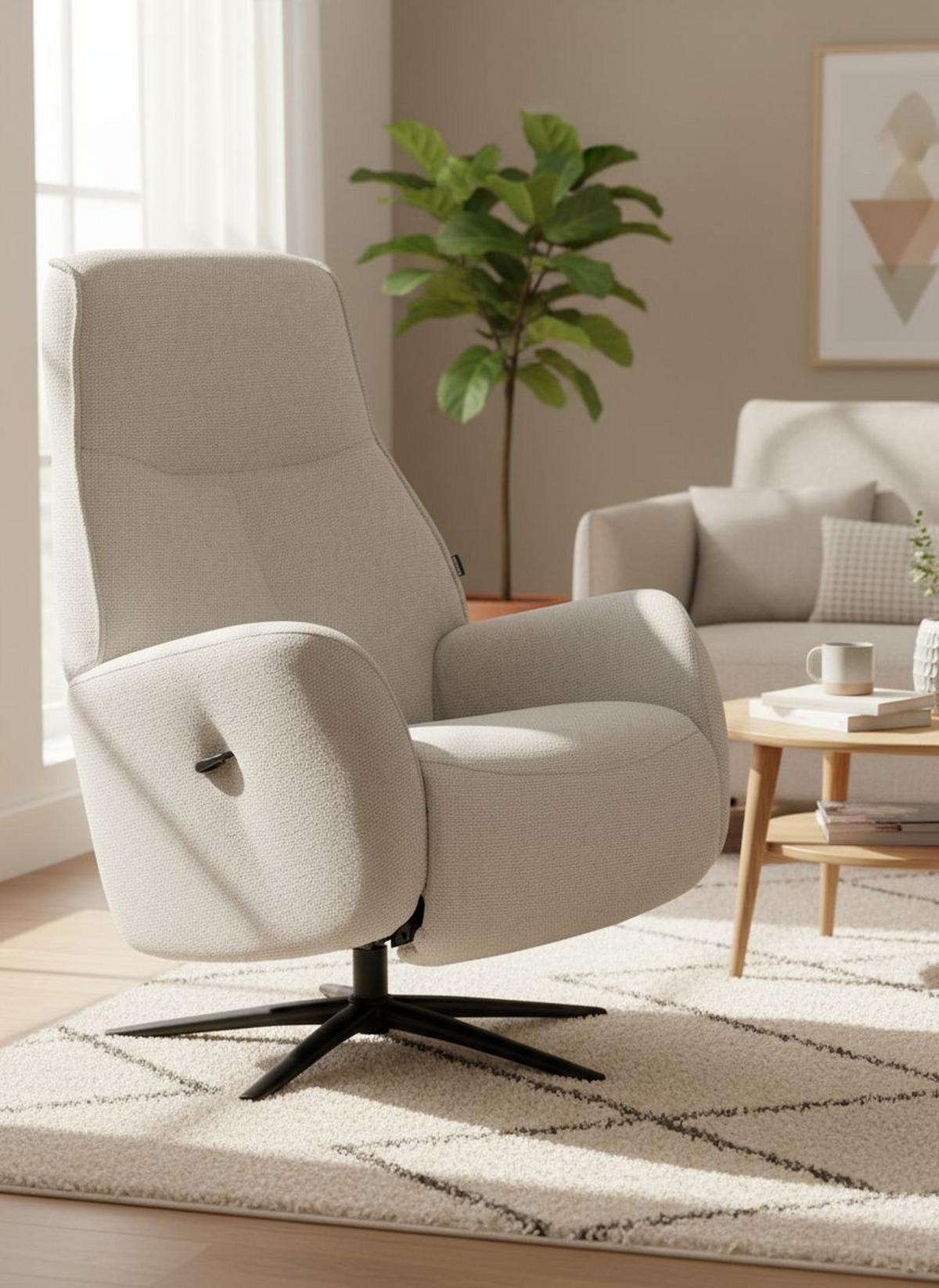 Relaxsessel Snooze Beige B: 77 cm - Beige/Schwarz, Design, Holz/Textil (77/112/86cm) - Livetastic