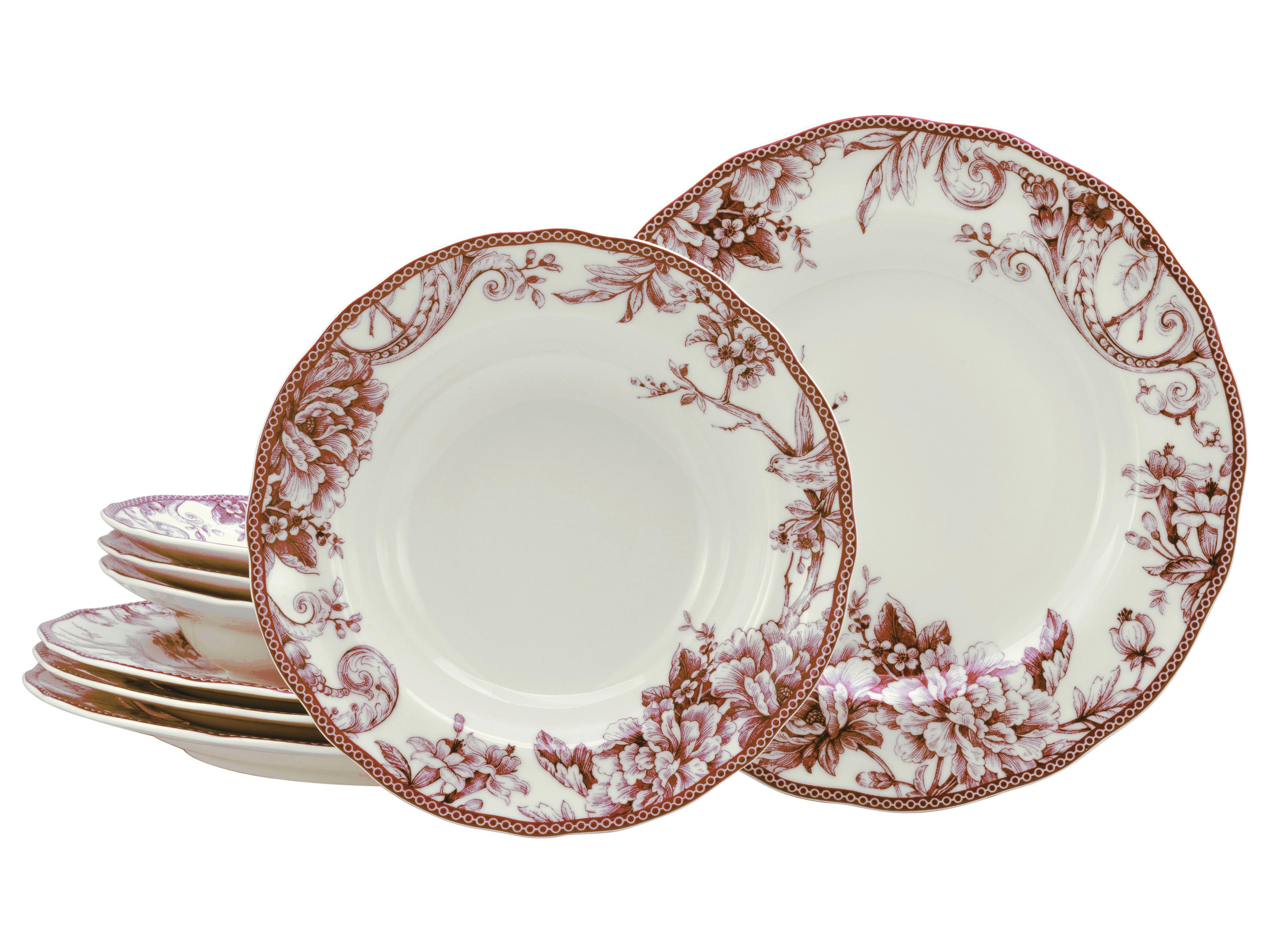 Tafelservice 8-Teilig. weiß/Bordeaux - Bordeaux/Weiß, Basics, Keramik - Creatable