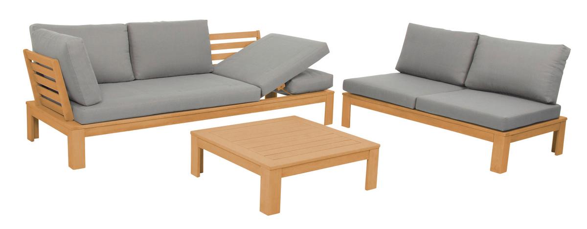 Loungegarnitur Granada Aus Holz mit Kissen - Grau/Akaziefarben, Basics, Holz/Textil (221/65/85cm) - Acamp