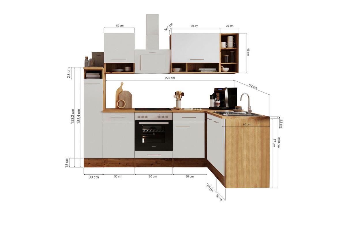 Eckküche mit Geräten 250 cm Grau/Wildeichefarben - Eichefarben/Grau, Basics, Holzwerkstoff (250/172cm) - Respekta