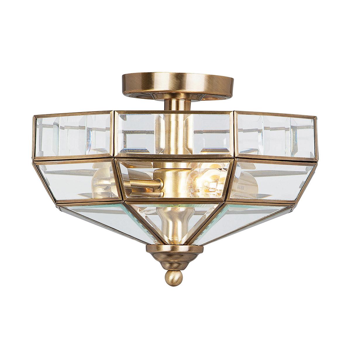 Deckenleuchte Park Ø 32 Cm 2-Flammig Antik-Style - Messingfarben, Natur, Glas/Metall (32/23cm) - Elstead Lighting