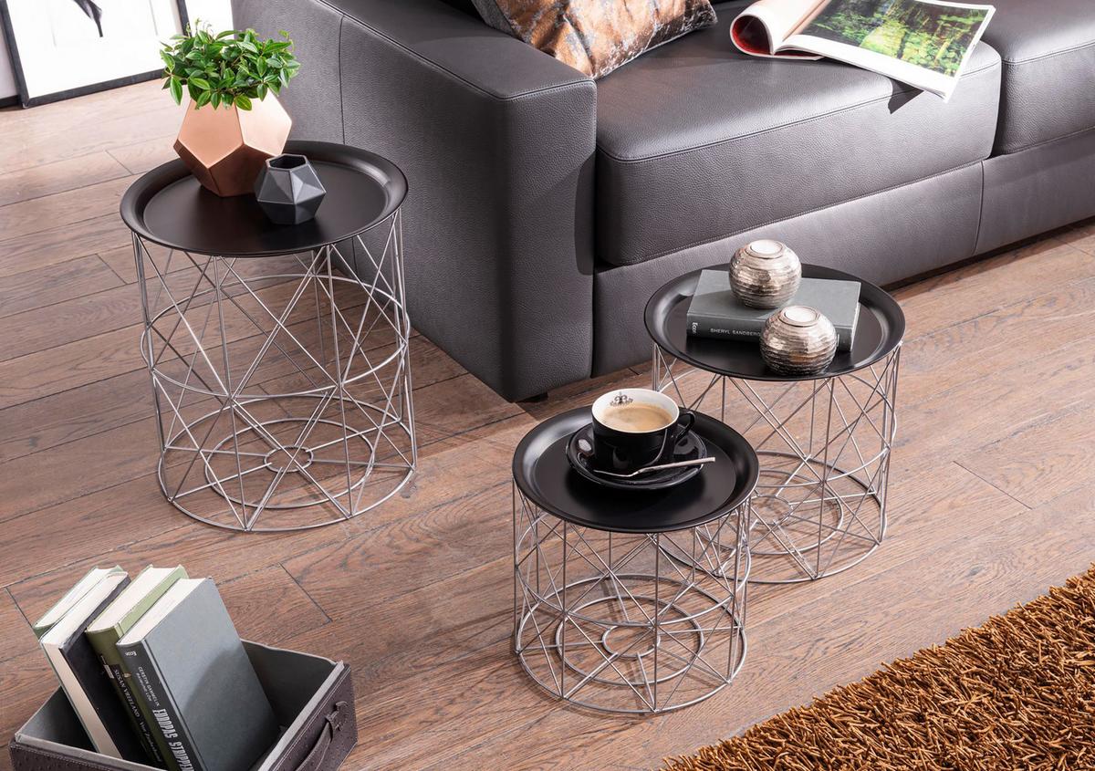 Couchtisch rund abnehmbare Tischplatte 3er-Set, Schwarz - Silberfarben/Schwarz, MODERN, Metall (40/40/45cm) - MID.YOU