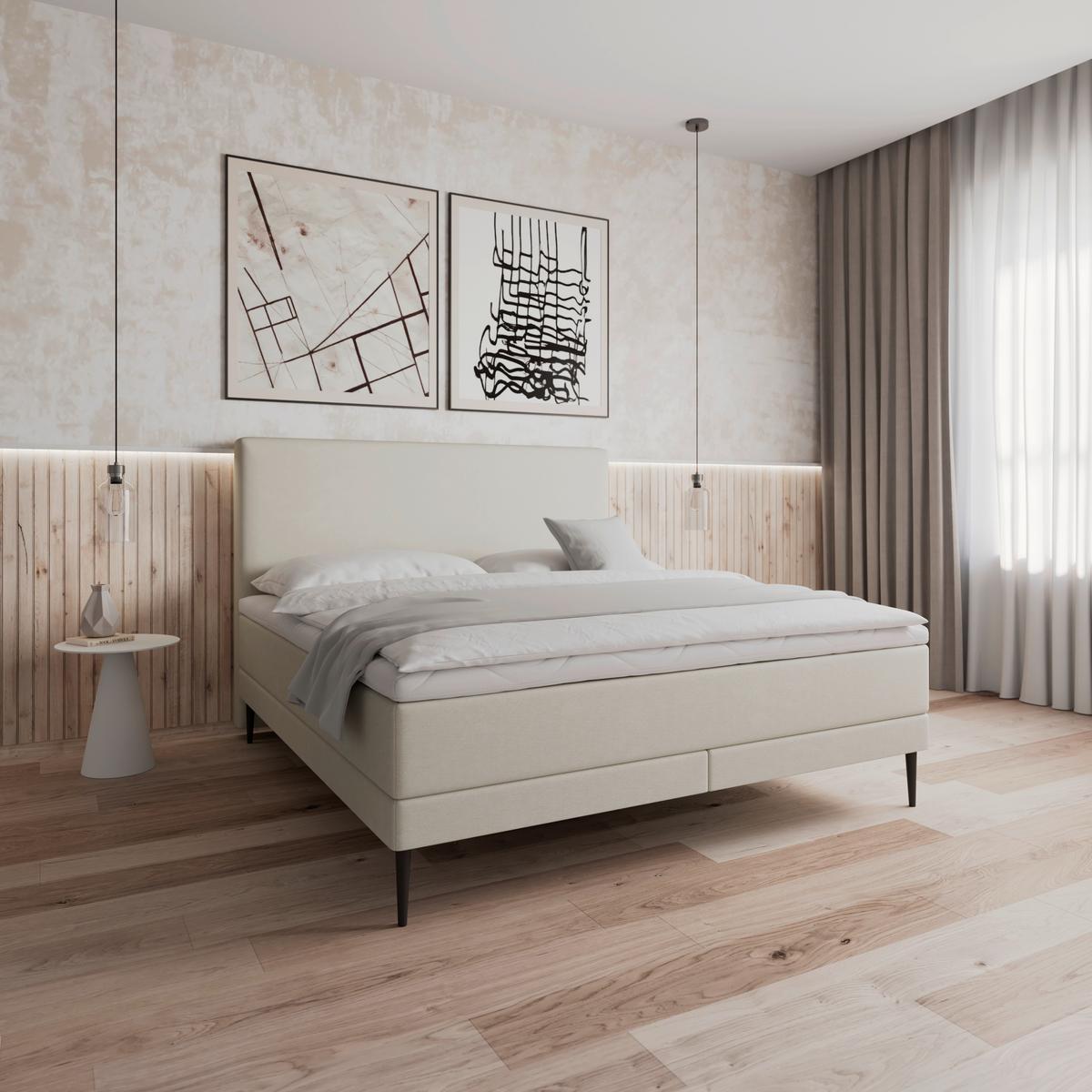 Boxspringová posteľ NEVADA 180x200, béžová - čierna/béžová, Modern, kov/drevo (180/200cm) - Bessagi