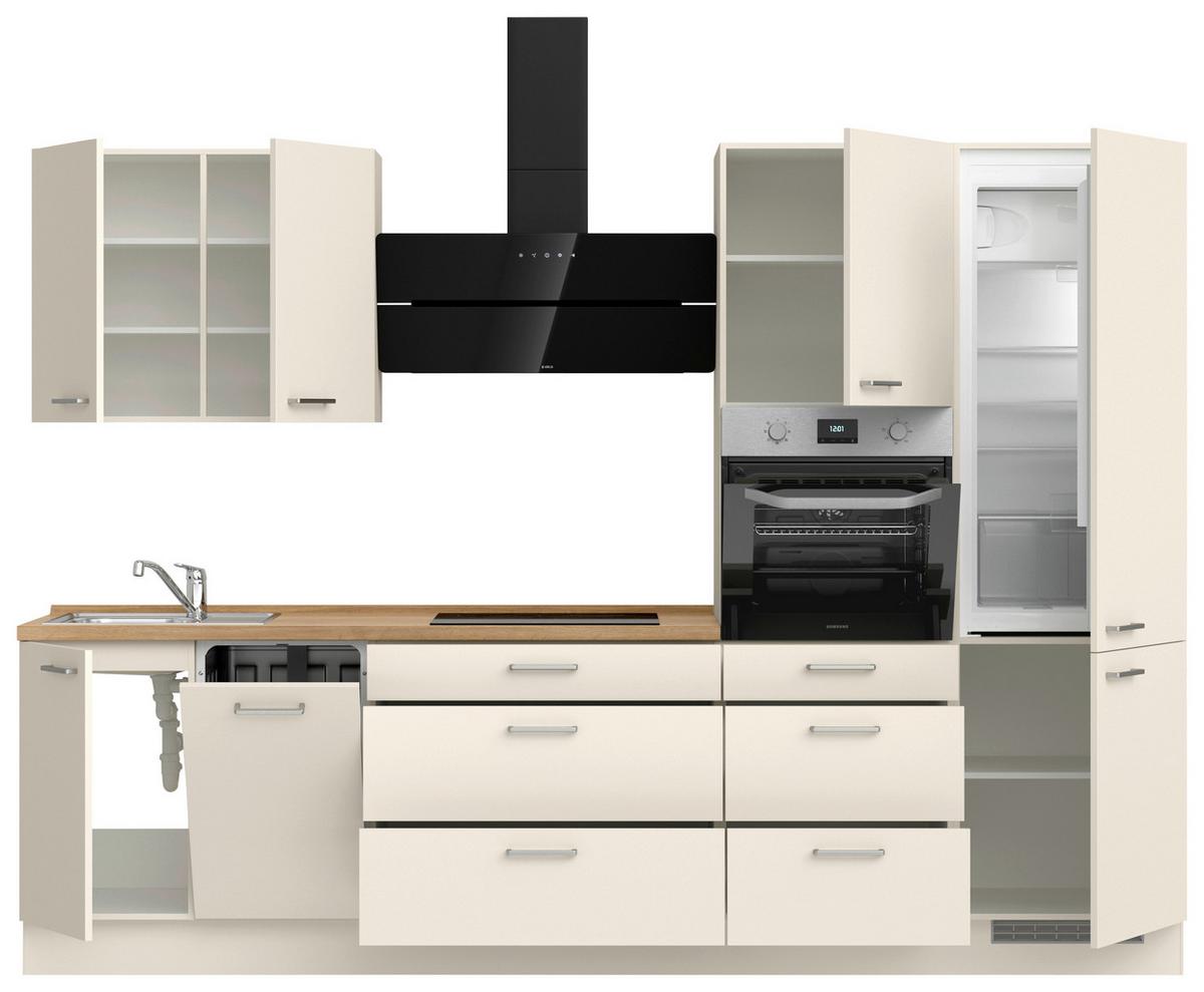 Kuchynská linka 300 cm, magnóliová supermatná - barvy dubu/magnolie, Moderní, kov/kompozitní dřevo (300cm) - Nobilia