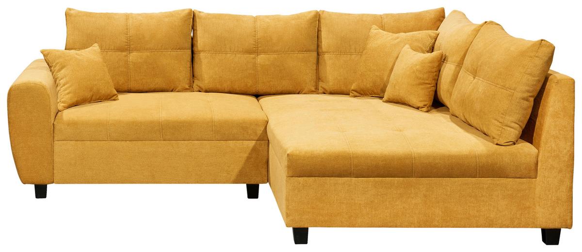 Ecksofa inkl. Kissen und Hocker Lea, Polyester-Nylon - Gelb/Schwarz, Basics, Holzwerkstoff/Textil (248/176cm) - MID.YOU