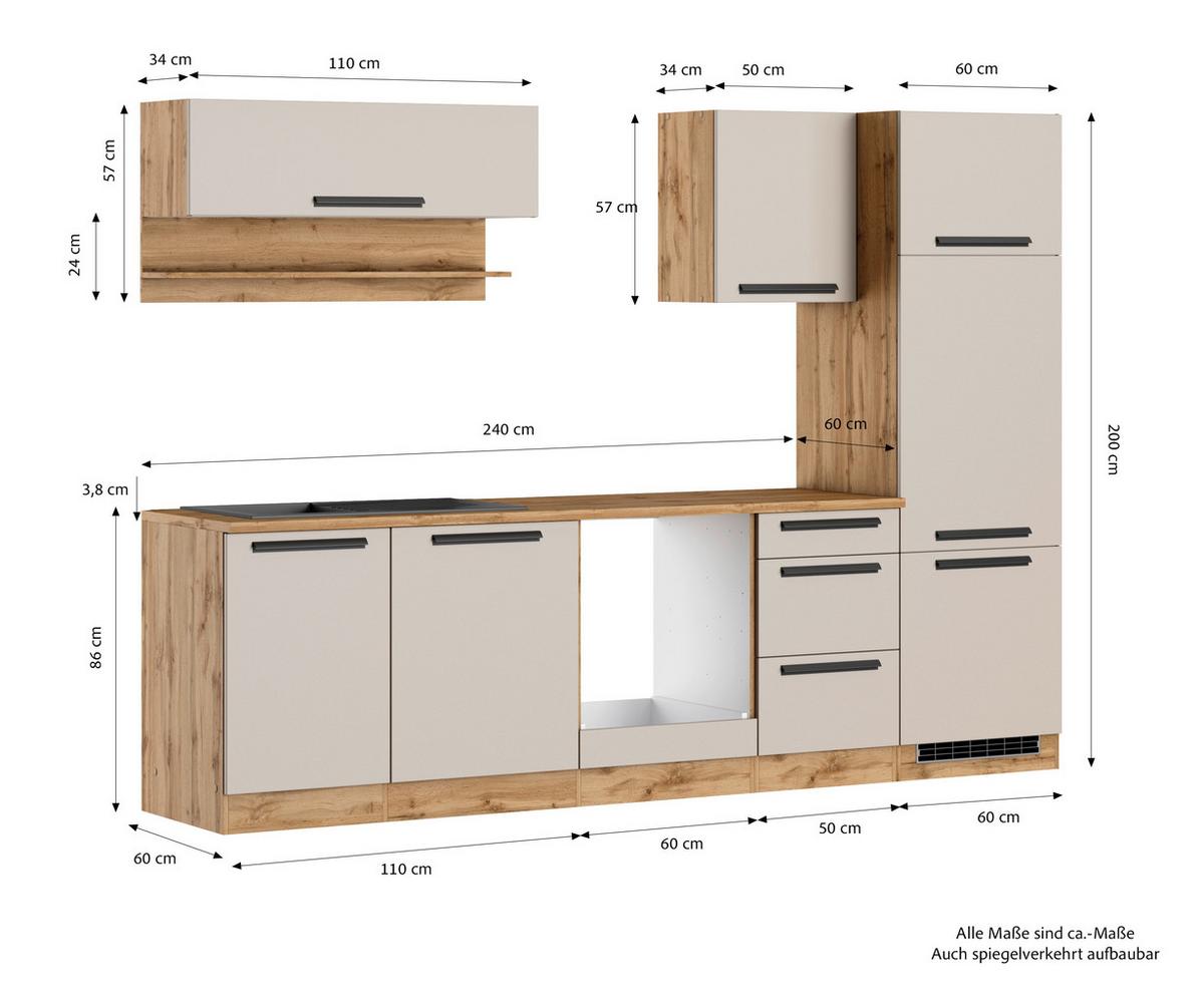 Küchenleerblock Aveiro Kaschmir/Eiche Wotan B: 280cm - Kaschmir/Eiche Wotan, Trend, Holzwerkstoff (280cm) - Held