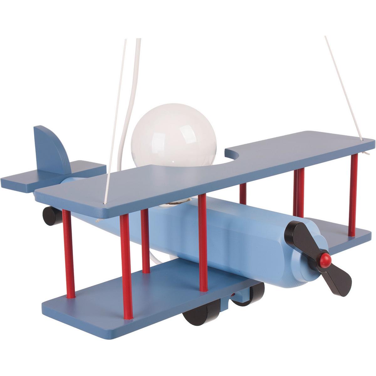 Kinderhängeleuchte Flugzeug H: 75 cm 1-Flammig - Blau/Rot, KONVENTIONELL, Holz (42/45/75cm)