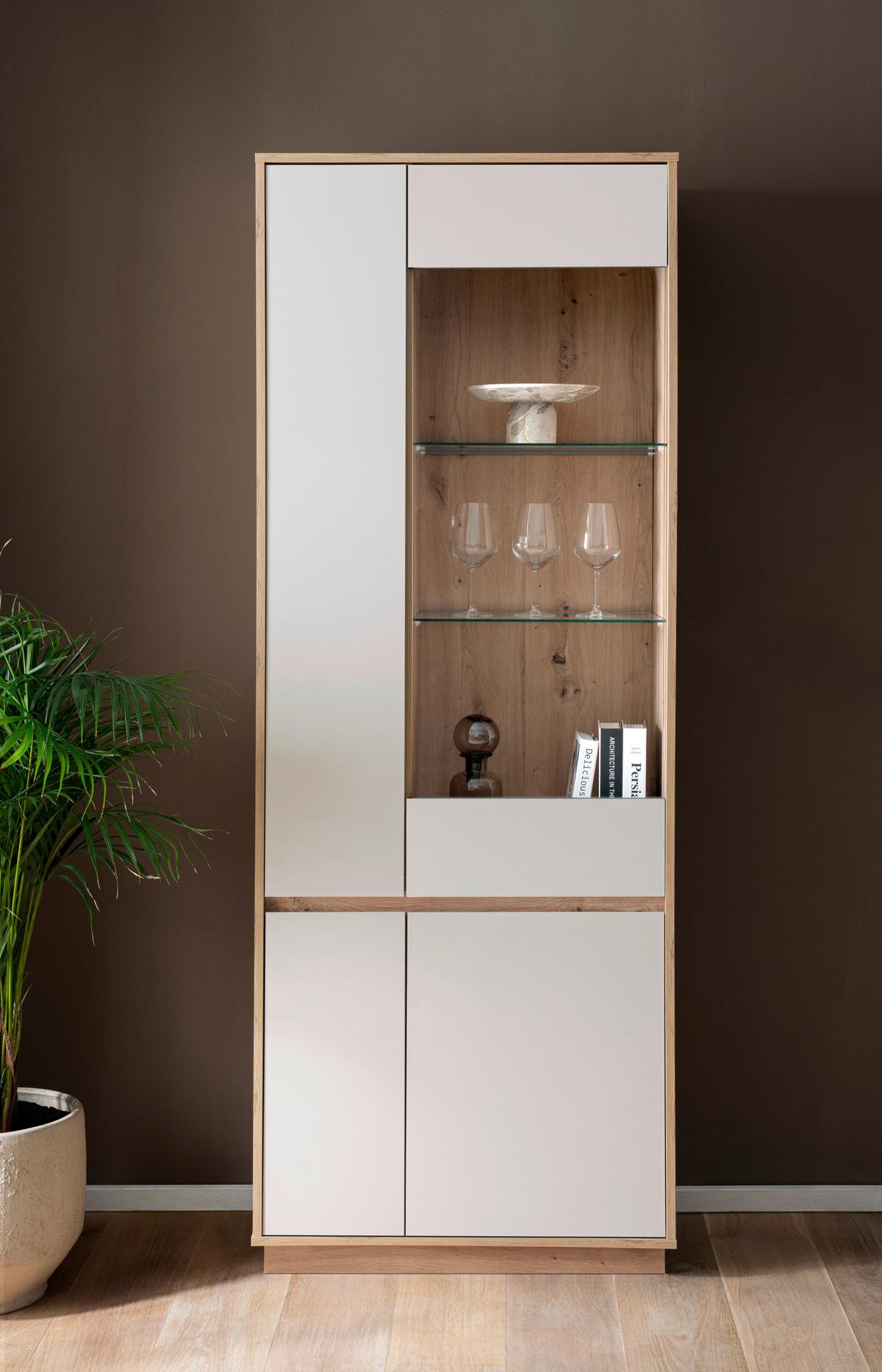 Vitrine Sonora Kaschmir/Eiche B: 75cm - Kaschmir/Eiche Artisan, Design, Glas/Holzwerkstoff (75/205/40cm) - MID.YOU