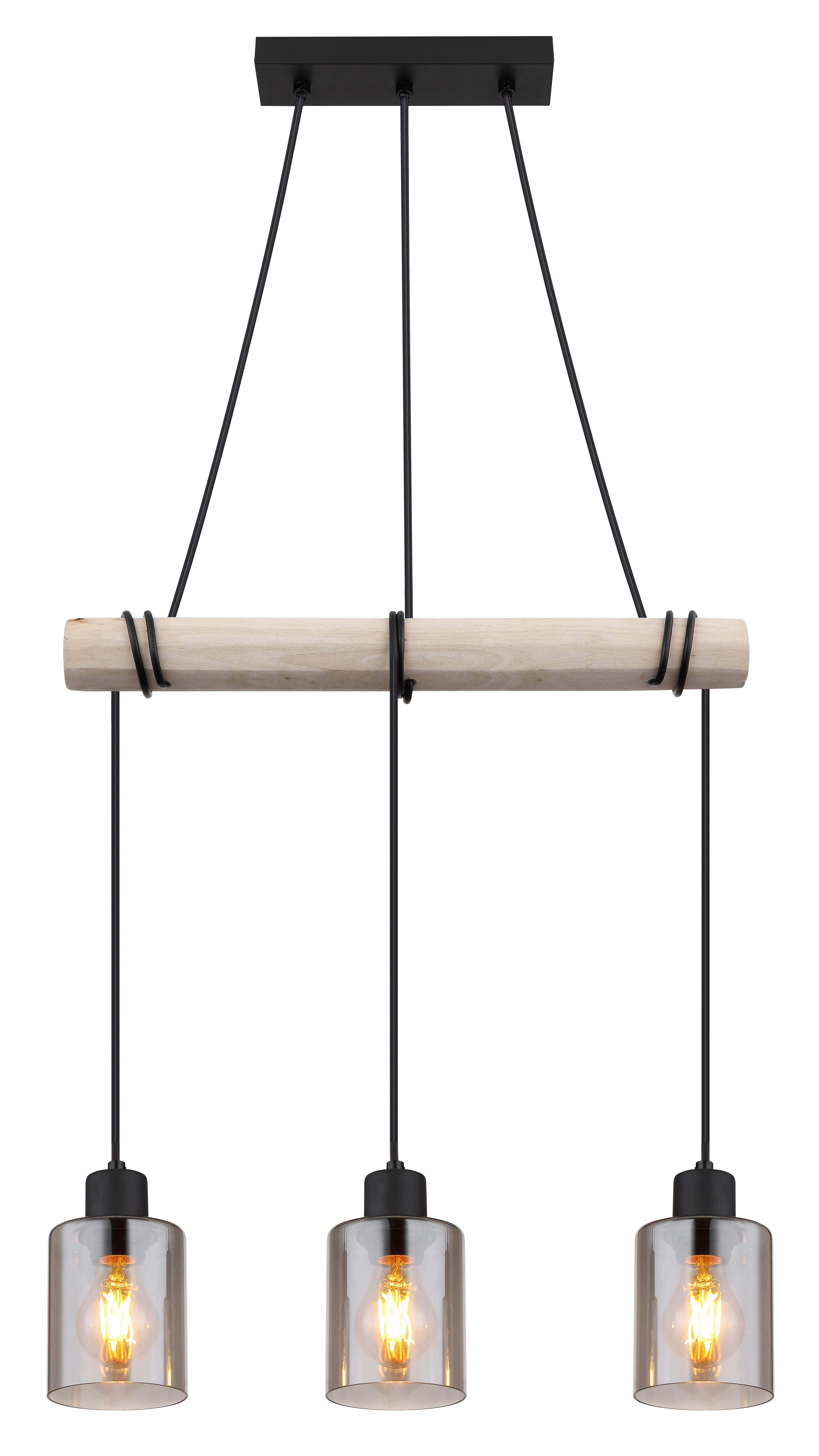 Hängeleuchte 15465-3h - Schwarz/Naturfarben, Natur, Glas/Holz (50/10/140cm) - Globo