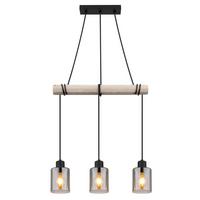 Hängeleuchte 15465-3h - Schwarz/Naturfarben, Natur, Glas/Holz (50/10/140cm) - Globo