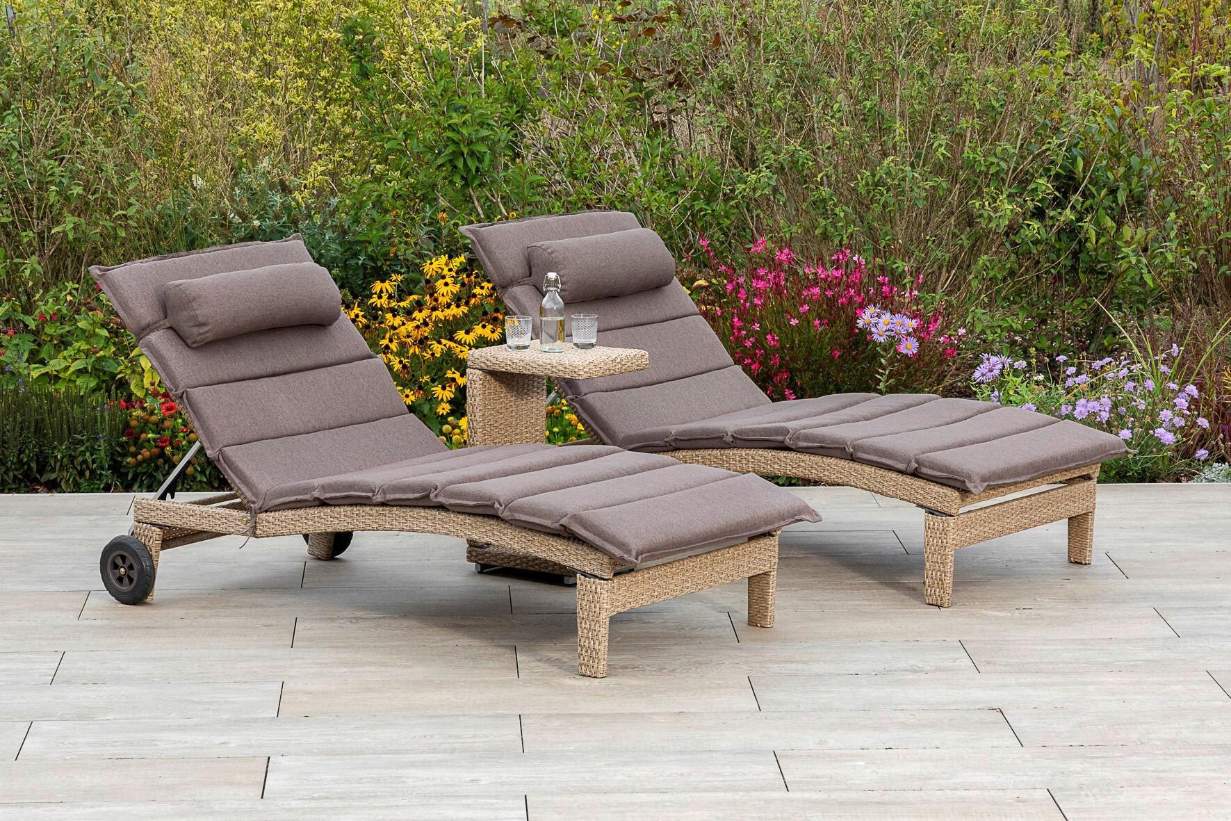 Gartenliege Andalusia - Beige/Braun, MODERN, Textil/Metall (90/100/208cm) - Gardenson