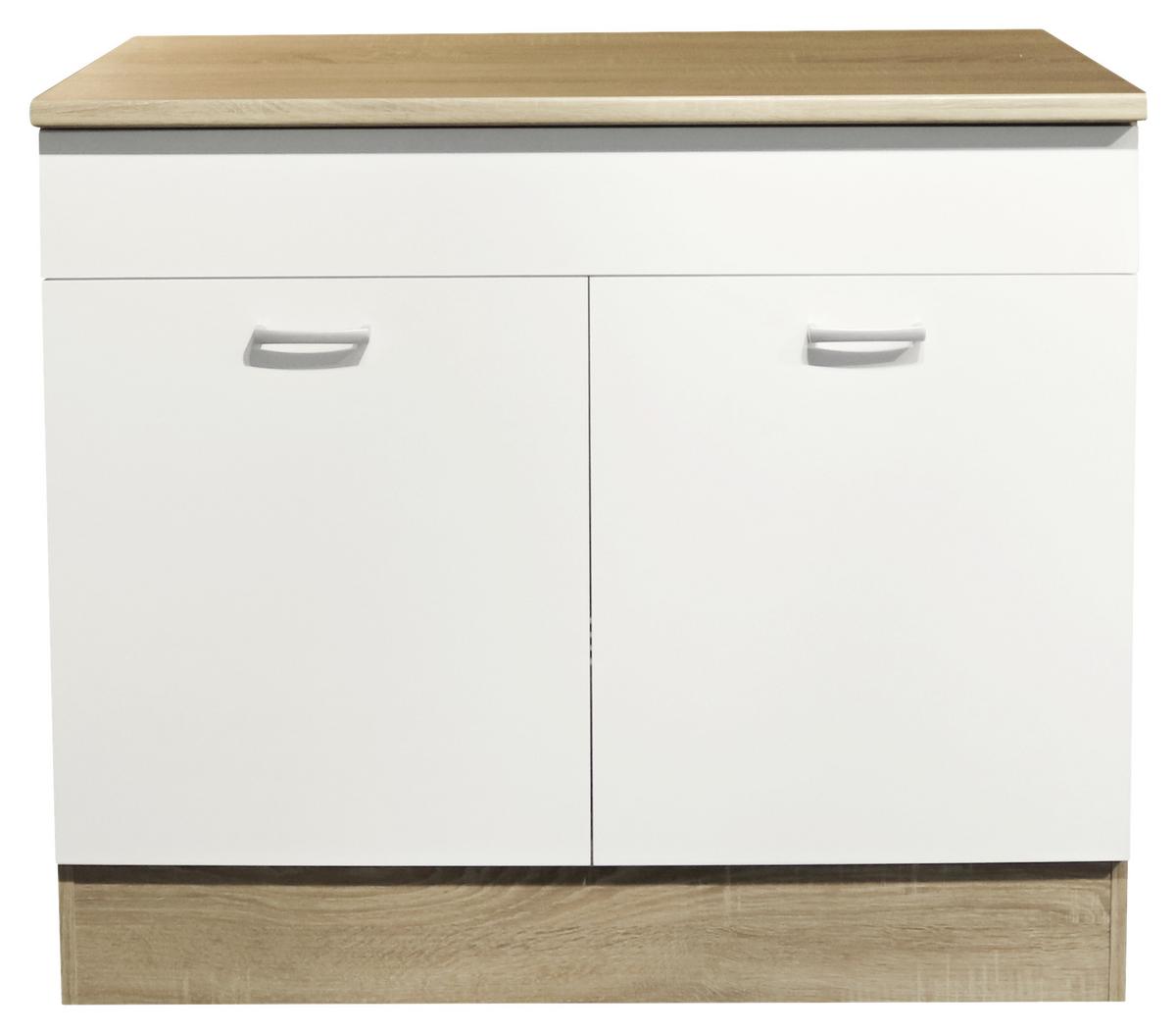 Spülenschrank Andy B: 100 cm Weiß/Eiche + Arbeitsplatte - Weiß/Sonoma Eiche, Basics, Holzwerkstoff (100/90/60cm) - MID.YOU