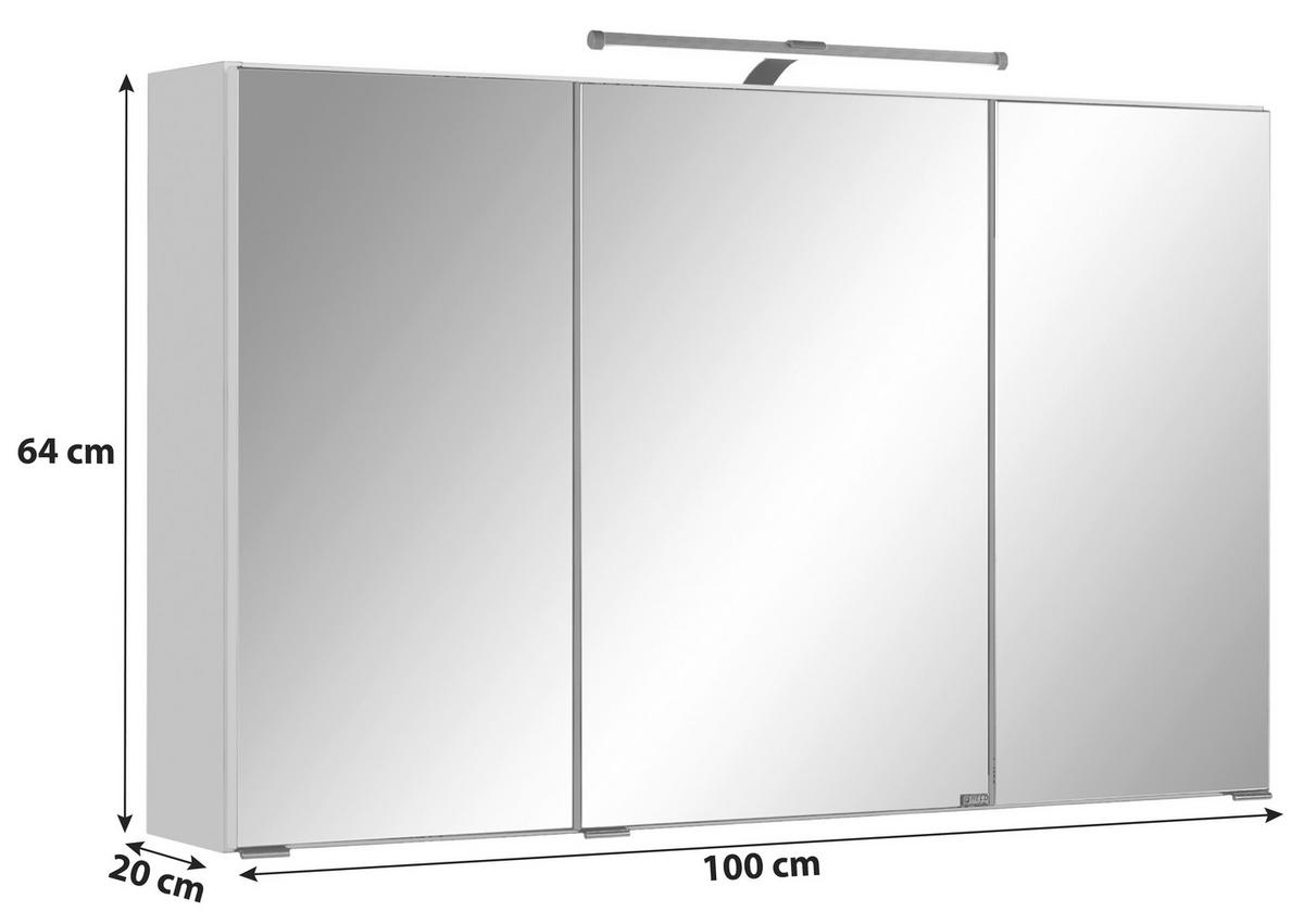 Spiegelschrank Mit Türdämpfer + Led Cardiff B: 100 Cm - Graphitfarben, KONVENTIONELL, Glas/Holzwerkstoff (100/64/20cm) - Held