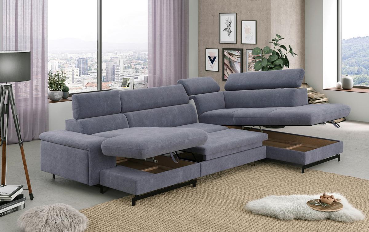 Wohnlandschaft Emma Mit Schlaffunktion Blau - Blau/Schwarz, Textil (165/328/215cm) - MID.YOU