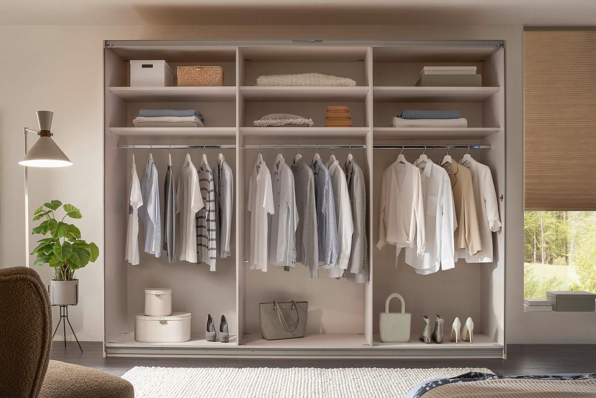 Schwebetürenschrank Lumos Weißglas Mit Spiegel B: 298cm - Weiß, Trend, Glas/Holzwerkstoff (298/222/68cm) - Luca Bessoni