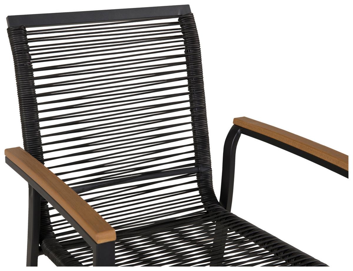 Gartensessel Stapelbar Dallas Stahl - Schwarz/Akaziefarben, KONVENTIONELL, Holz/Kunststoff (57/83,5/63,5cm) - Gardenson