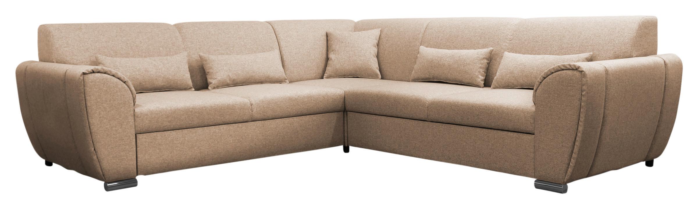 Ecksofa Delux Beige Mit Schlaffunktion Ottomane Rechts - Beige/Silberfarben, Design, Textil (266/266cm) - Livetastic