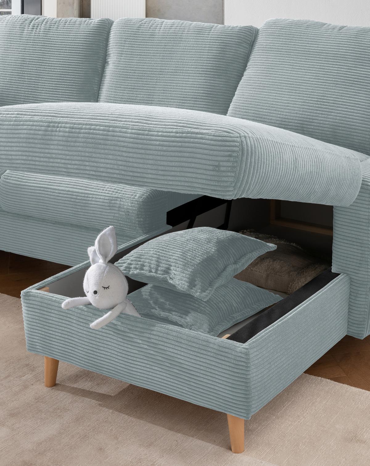 Ecksofa Valentina - Naturfarben/Hellblau, Design, Textil (228/150cm) - P & B