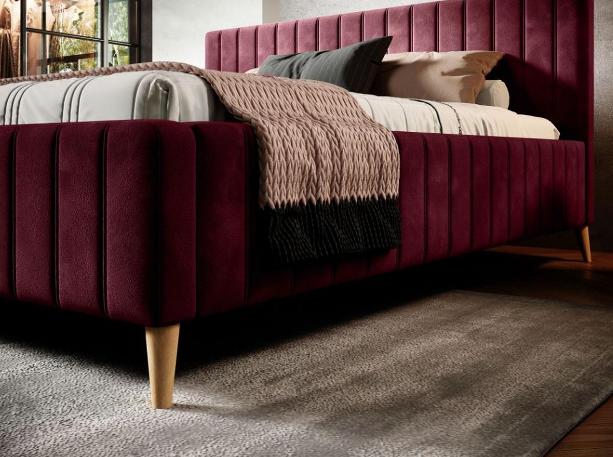 Posteľ s roštom Tamina, 160x200, bordová - prírodná farba/bordová, Design, drevo/textil (160/200cm)