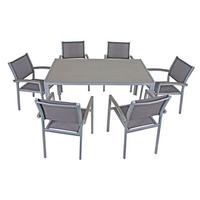 Gartentischgruppe Grace - Silberfarben/Grau, Basics, Glas/Kunststoff - Gardenson