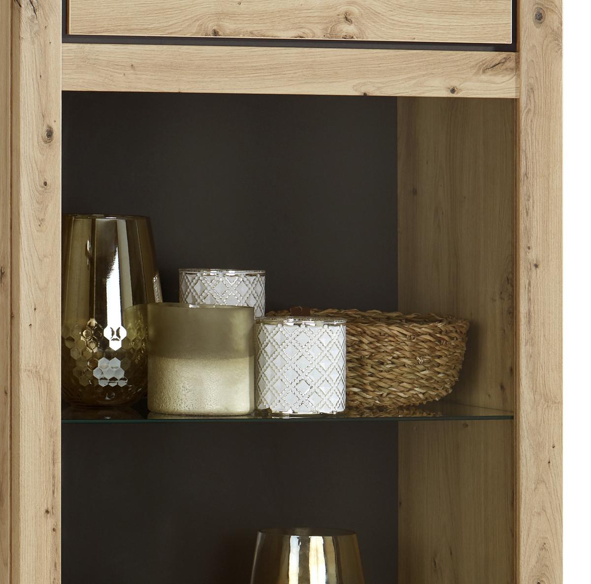 Vitrine Harvey B: 64,2 cm, Eiche Dekor/Anthrazit - Eichefarben/Anthrazit, LIFESTYLE, Glas/Holzwerkstoff (64,2/209,2/43cm)