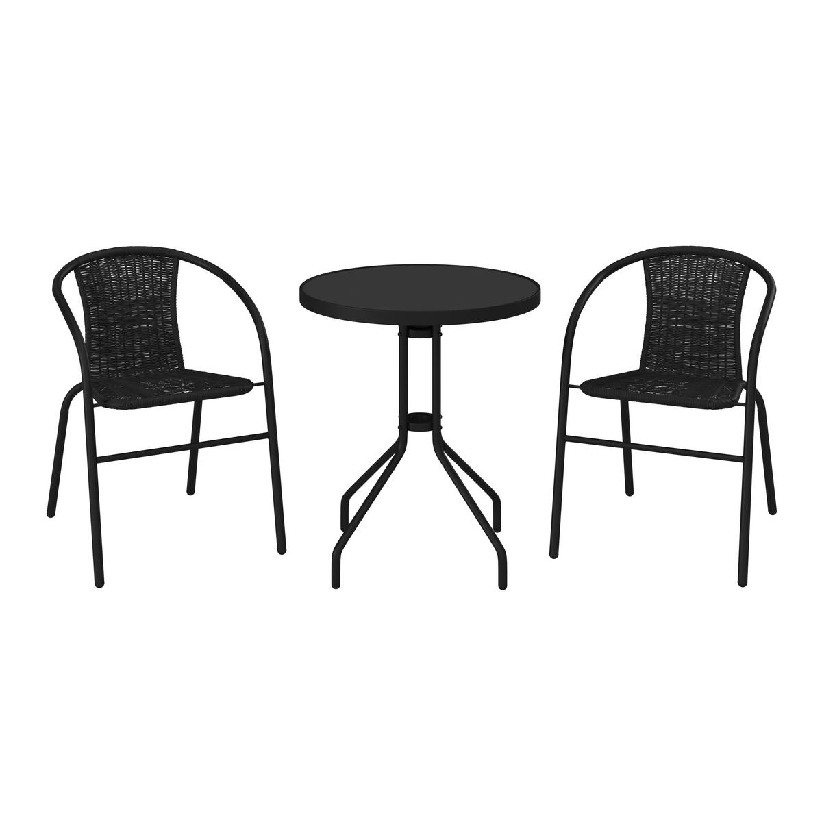 Balkonmöbel Set Mailand Metall/kunststoff/glas - Schwarz, MODERN, Glas/Kunststoff - Ondega