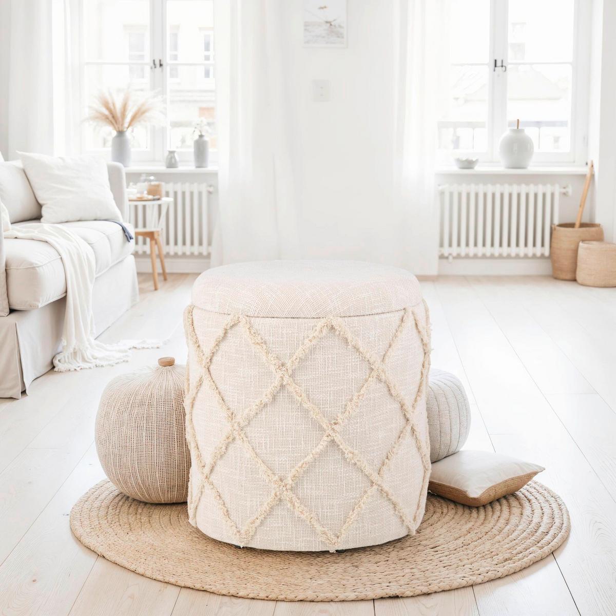 Hocker Creme B: 40cm - Creme, Basics, Textil (40/45cm) - Livetastic